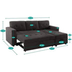 Convertible Reversible Sectional Sofa with Pull-Out Sleeper Bed, Hidden Storage Chaise, and Durable Legs