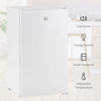 HOMCOM 3.2 Cu.Ft Mini Fridge with Freezer, Single Door Compact Refrigerator with Adjustable Thermostat for Bedroom