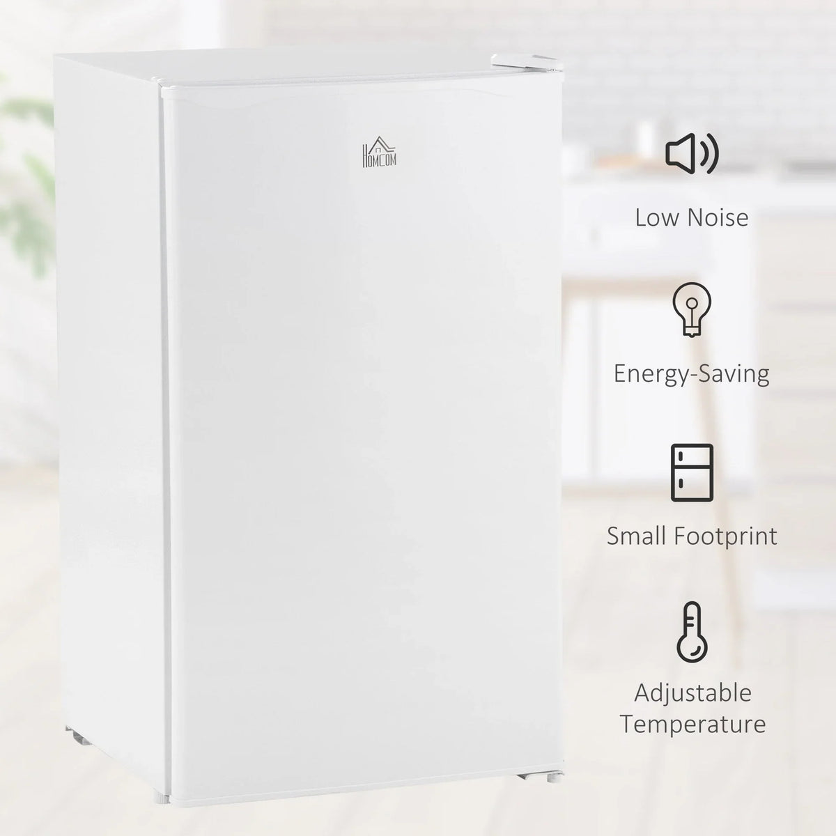 HOMCOM 3.2 Cu.Ft Mini Fridge with Freezer, Single Door Compact Refrigerator with Adjustable Thermostat for Bedroom