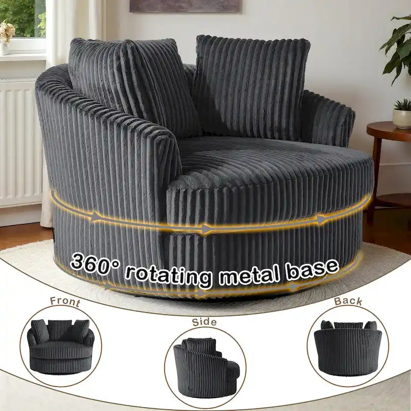 2 Set Oversized 43 W Plush Corduroy Swivel Barrel Chair with Pillows