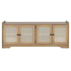 Whisen Rustic Wood Storage Bench, Entryway Shoe Bench with Removable Cushion, Adjustable Shelves
