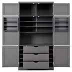 Tall Kitchen Pantry Cabinet with Power Outlets, Large Freestanding Cupboard with Microwave Stand, Drawers, Shelves, Wine Racks & Door-Shelf