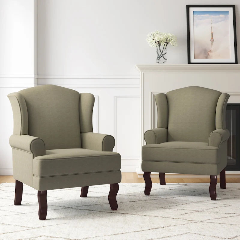 2 Set Traditional Wingback Accent Chairs Upholstered Armchair
