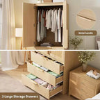 2-Door Wardrobe Cabinet with 3 Drawers & Hanging Rod