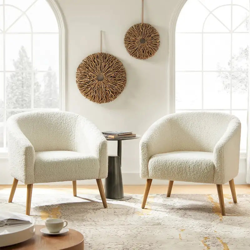 Sheila Modern 30 W Boucle Armchair with Solid Wood Legs Set of 2 by HULALA HOME