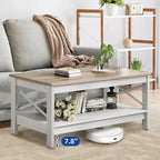 Farmhouse Coffee Table with Storage 2-Tier Center Table for Living Room