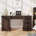 60 Farmhouse Executive Desk for Home Office - Wooden Writing Desk with Drawers, Cabinet Storage, Rustic Home Office Desk for Work Study