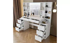59-Inch Makeup Vanity Desk with Lighted Mirror, 8 Drawers, Open Shelves for Girls Rooms, Dimmable Lighting, Space-Saving Design
