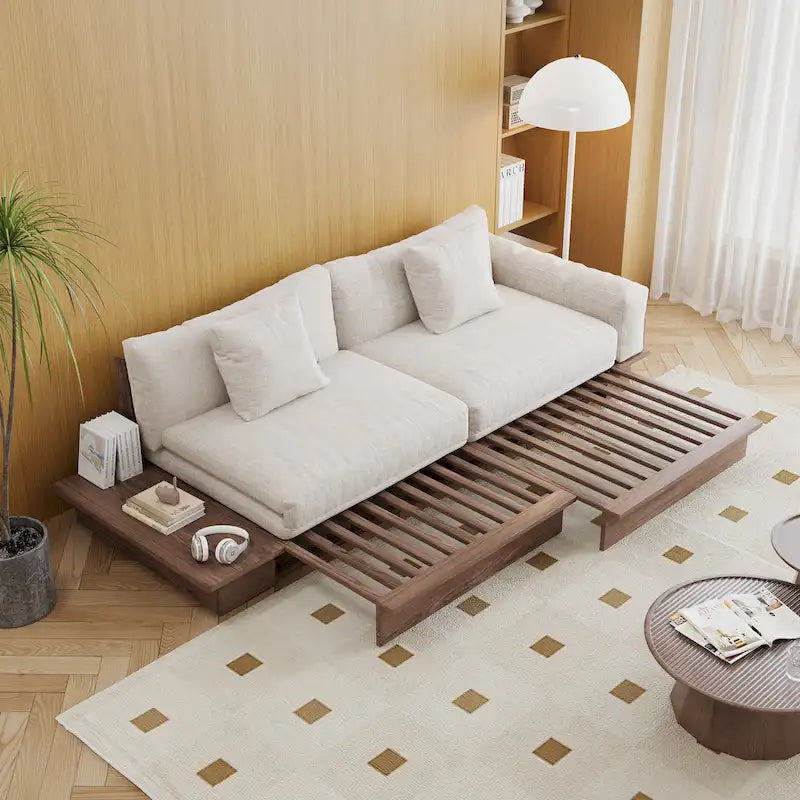 JASIWAY Modern Solid Wood Upholstered Cotton Linen Sofa