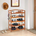 Étagère à chaussures en bois à 5 niveaux, étagère à chaussures en bois d'acacia massif avec crochets latéraux en métal