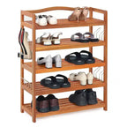 Étagère à chaussures en bois à 5 niveaux, étagère à chaussures en bois d'acacia massif avec crochets latéraux en métal