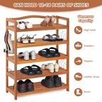 Étagère à chaussures en bois à 5 niveaux, étagère à chaussures en bois d'acacia massif avec crochets latéraux en métal