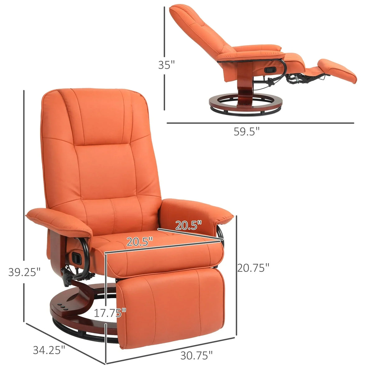 HomCom Faux Leather Adjustable Manual Swivel Base Recliner Chair with Comfortable and Relaxing Footrest