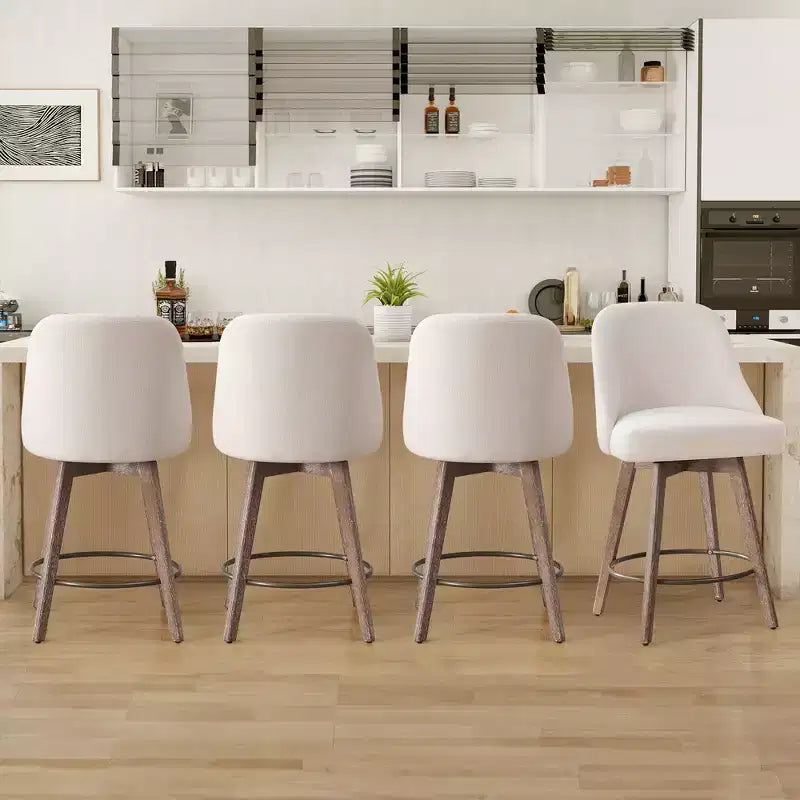 Bekrvio 26 Counter Height Swivel Bar Stools Set of 4 Backs and Wood Legs,Linen Fabric/PU Leather Upholstered Barstools for Kitchen Island