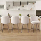 Bekrvio 26 Counter Height Swivel Bar Stools Set of 4 Backs and Wood Legs,Linen Fabric/PU Leather Upholstered Barstools for Kitchen Island