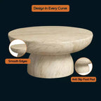 LeisureMod Lunexa Round Coffee Table  Fiberstone Pedestal Accent Table for Indoor or Outdoor Use, Sculpted Design with Anti-Slip Foot Pads