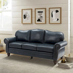 Balvino 81 Wide Transitional Genuine Leather Rolled Arm Sofa with Nailhead Trim and Removable Cushions