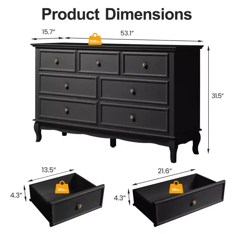 7 Drawer Dresser with Solid Wood Legs
