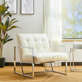 Glitzhome 30.50H Cream Mid-Century PU Leather Tufted Accent Chair with Chrome Plated Frame