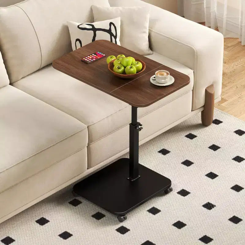 1 Set c-Shaped Side Table, Height Adjustable Overbed Bedside Table with Wheels, Multi-Purpose Sofa Table & Laptop Desk for Small Spaces