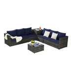 6-Piece Wicker Sectional Sofa Set with Corner & Glass Table