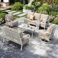 Captiva Designs 5pc Extra Large Metal and Rattan Outdoor Patio Conversation Set with Swivel Grid-back Chairs and Loveseat