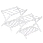 2-Pack Folding Bamboo Luggage Rack with 2-Tier Shelf  Premium White Suitcase Stand Holds 150 lb for Bedrooms & Hotels