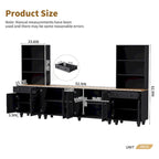 Black + Dark Walnut Farmhouse TV Entertainment Center with Bookshelves & Tempered Glass Doors for TVs Up to 70