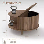 NAYSAYE Round Coffee Table with Storage, 31.5 Fluted Center Table for Living Room, Modern Walnut Wood Circle End Table for Small Space
