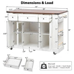 Kitchen Island w/Drop Leaf, 3 Drawers & 5 Open Side Racks, Rolling Kitchen Cart w/ 2 Tempered Glass Cabinet Doors & Power Outlet