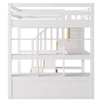 Full Size Loft Bed with Stairs and Desk, Wood Loft Beds Frame with Storage Drawers and Bookcase Shelves for Adults Teens Kids