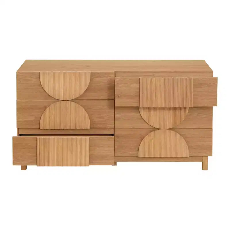 6-Drawer Modern Geometric Dresser, Half-Circle Accent Wide Storage Chest for Bedroom & Living Room