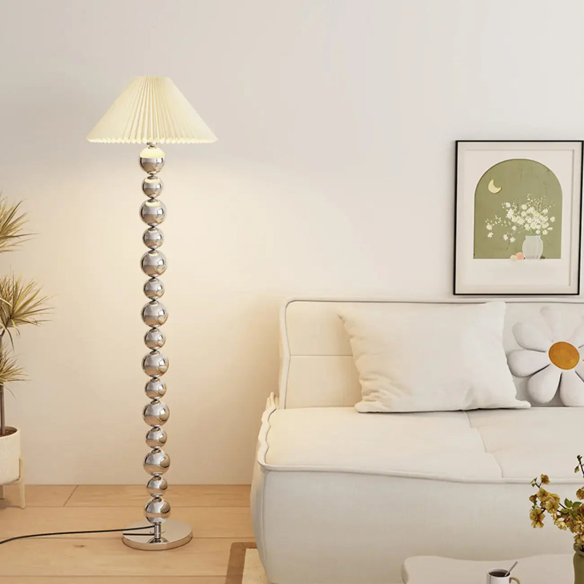 Decorative Modern Stacked Ball Floor Lamp with Fabric Shade