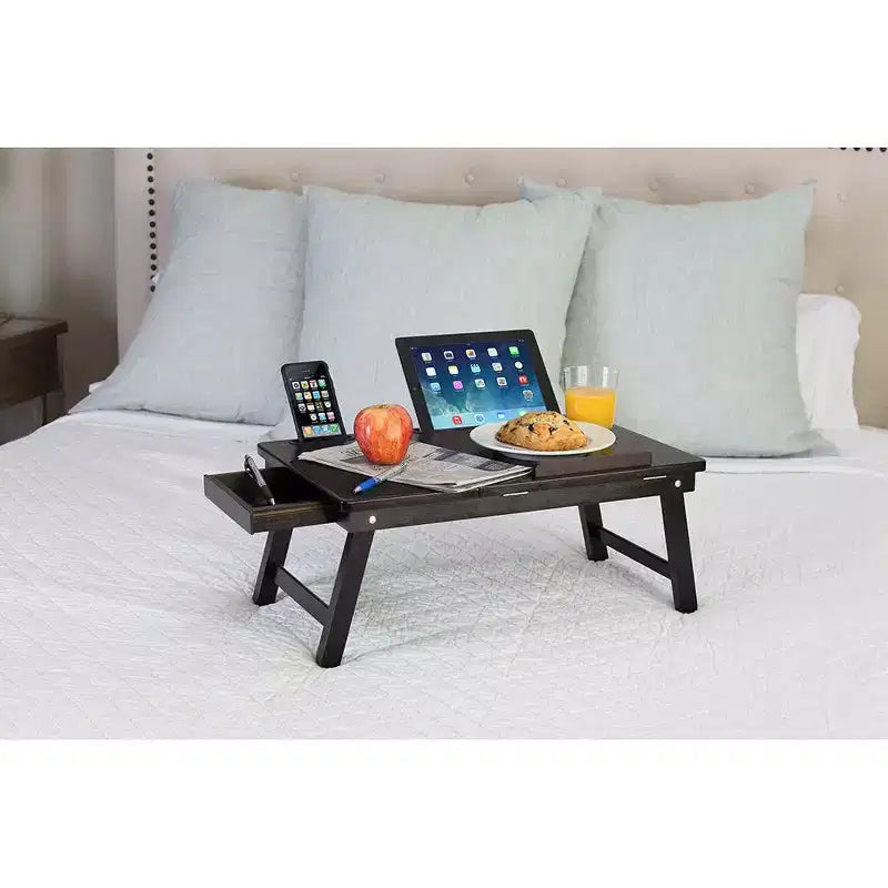 Table de lit portable multi-fonctions – Pour gaucher – Noyer