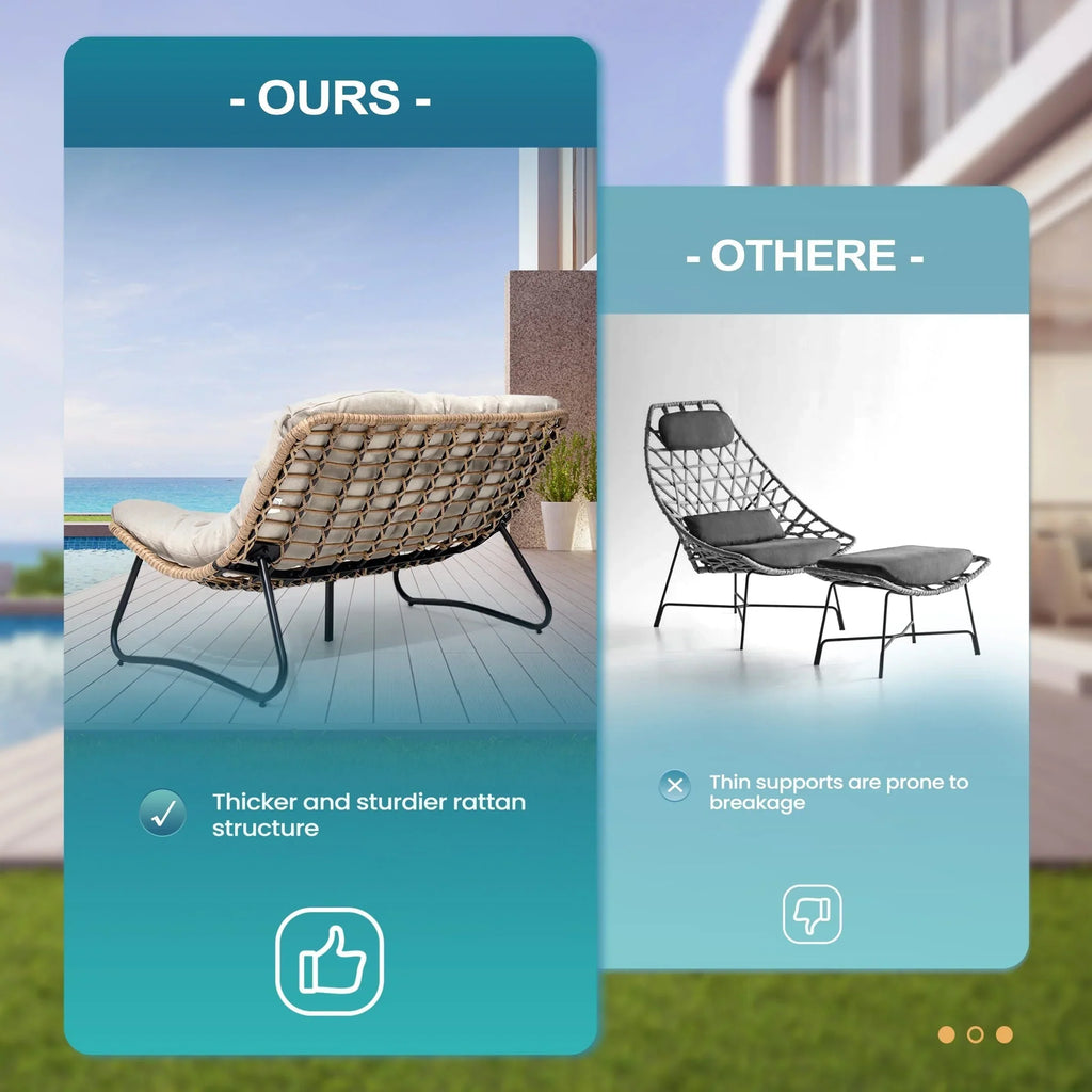 Double Papasan Chair Loveseat with Cushion, All-weather PE Rattan and Metal Frame for Indoor Outdoor