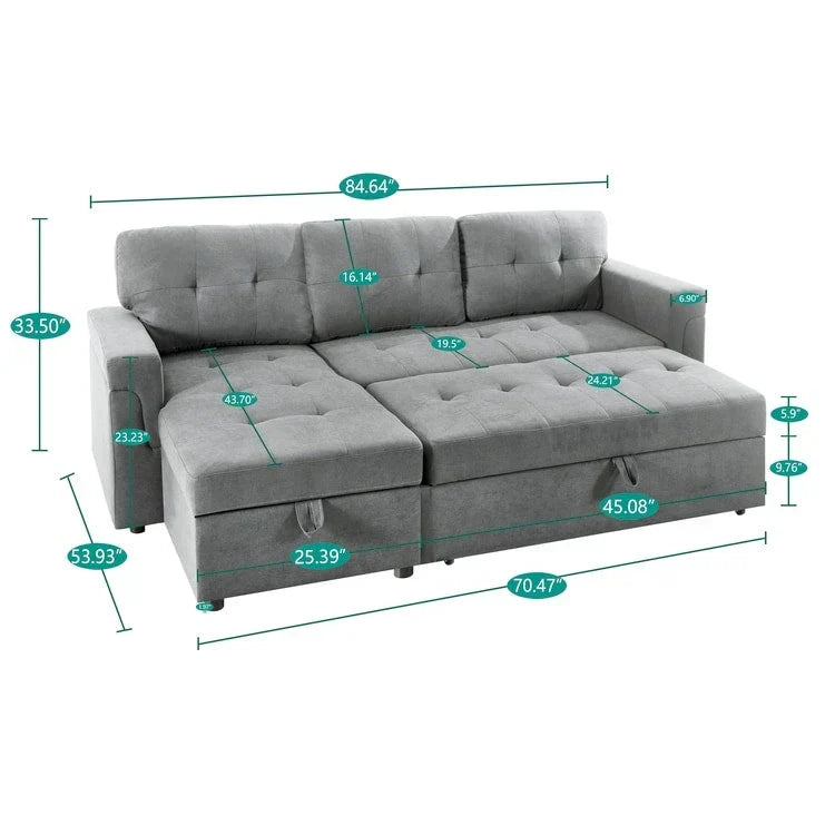 Convertible Reversible Sectional Sofa with Pull-Out Sleeper Bed, Hidden Storage Chaise, and Durable Legs