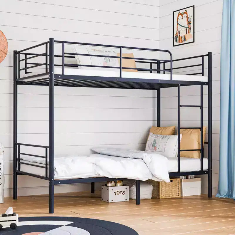 Karl Home Twin Over Twin Steel Bunk Bed Frame Ladder Bedroom Dorm Room for Kids Adult Children