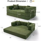 Dyonery 65-in five-in-one folding floor sofa bed, convertible into a double bed sofa bed, with a fixed metal frame, corduroy