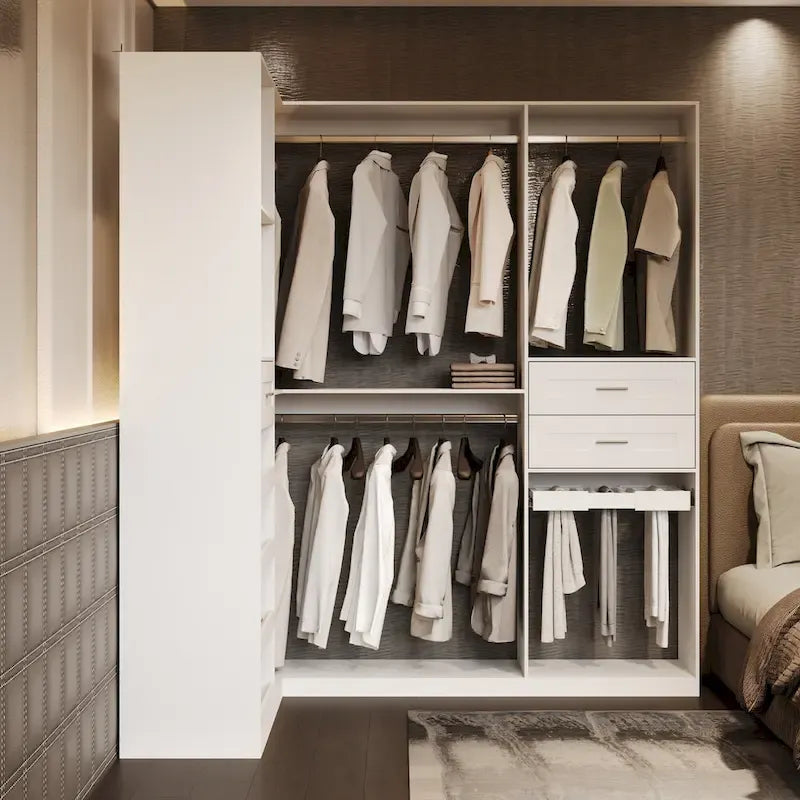 Corner Wardrobe Closet with 2 Hanging Rods, Pants Rack, and Shoe Storage Organizer Armoires