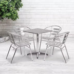 Emma and Oliver 23.5 Square Aluminum Table Set with 4 Slat Back Chairs