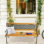 Costway 49 1/2 Patio Park Garden Bench Porch Path Chair Outdoor Deck Cast Iron Hardwood