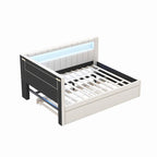 Upholstered Platform Bed with USB Ports & LED Lighting - Full/Twin Size Bed Frame with 2 Storage Drawers - Modern Bedroom