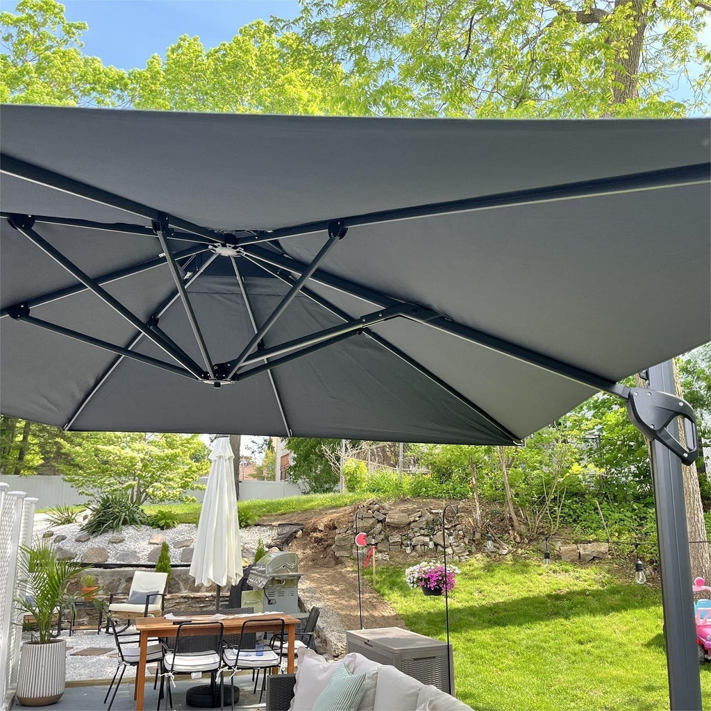 MAISON ARTS 12 FT Automatic Hydraulic Cantilever Umbrella Aluminum Pole 360 Degree Rotation