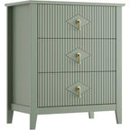 2Pcs Fluted Wood Nightstands, 27.5 Wide 3-Drawer Dresser Set, Modern Bedside Tables, Chest of Drawers for Bedroom, Living Room