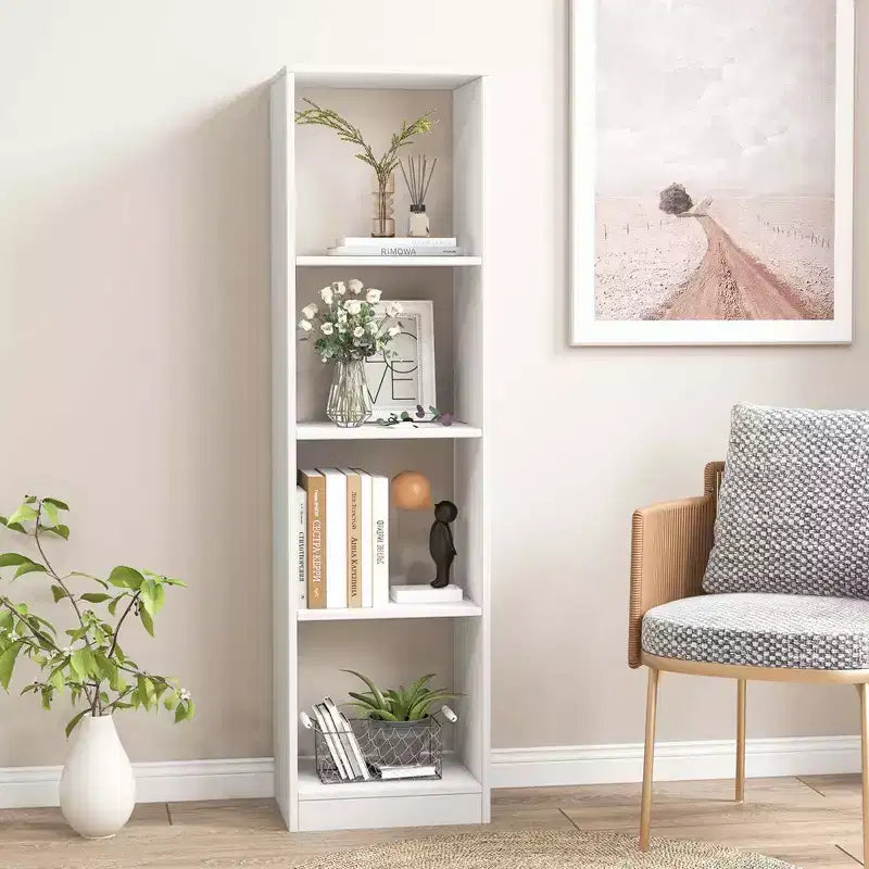 Étagère de 142 cm de haut, bibliothèque autoportante avec 4 compartiments ouverts