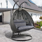LeisureMod 2 Person Hanging Egg Chair with Stand - Outdoor/Indoor Rattan Wicker Patio Swing Hammock Lounger with Cushions
