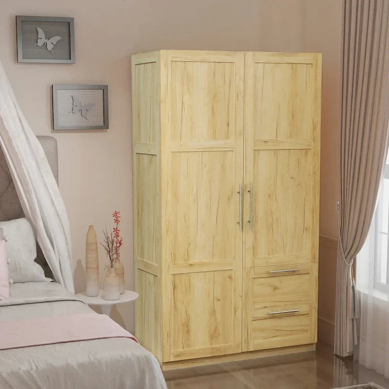 White Wood Wardrobe Armoire Storage Cabinet with Doors,Drawers,Hanging Rod