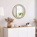 MAYEERTY 24 inches Wooden Farmhouse Round Wall Mirror for Bathroom Vanity Bedroom Living Room Kitchen Office