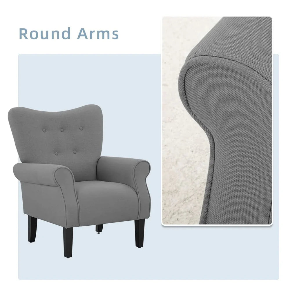 Erommy Modern Accent Chair, High Back Armchair, Upholstered Fabric Button Single Sofa with Wooden Legs for Living Room
