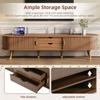 CLIHOME Wooden Farmhouse TV Stand & Coffee Table Set with Charging Station, Oval Fluted Media Console for TVs up to 80